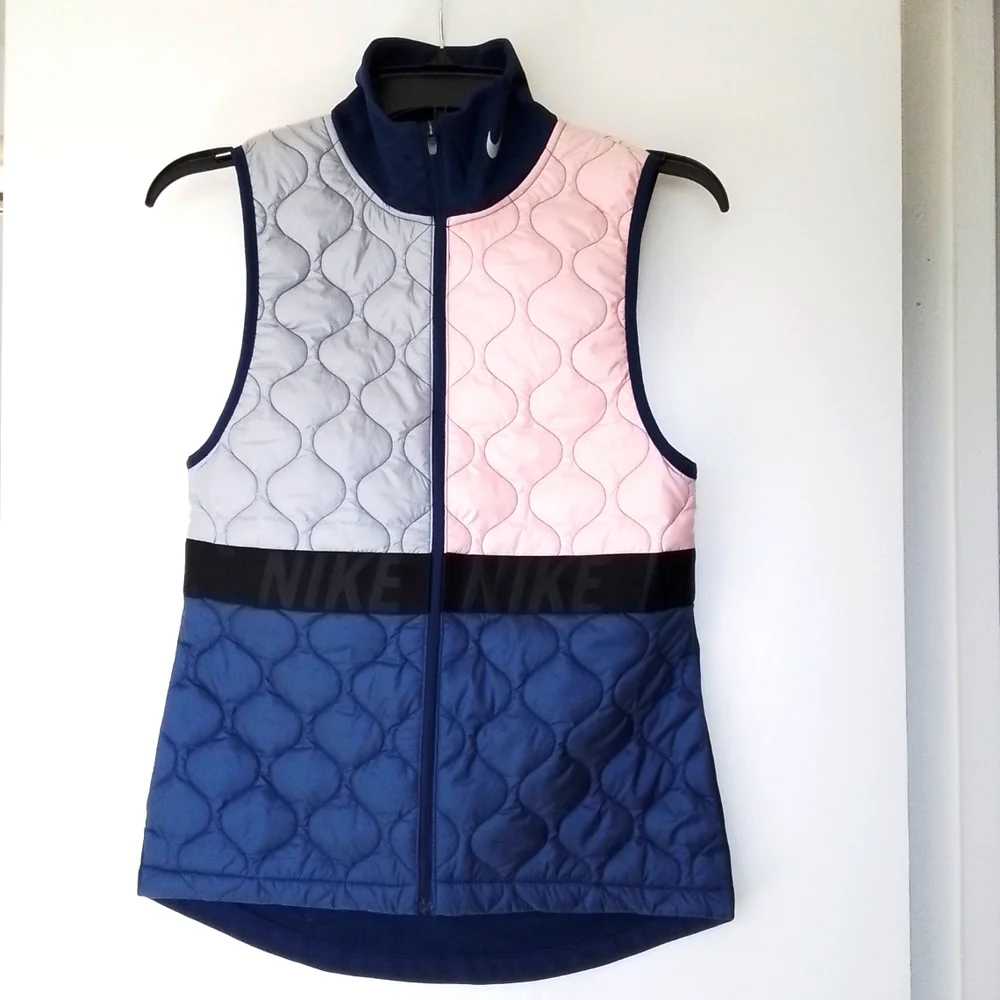 Nike Running AeroLayer Quilted Vest Jacket Size XS Pink Gray Blue color block